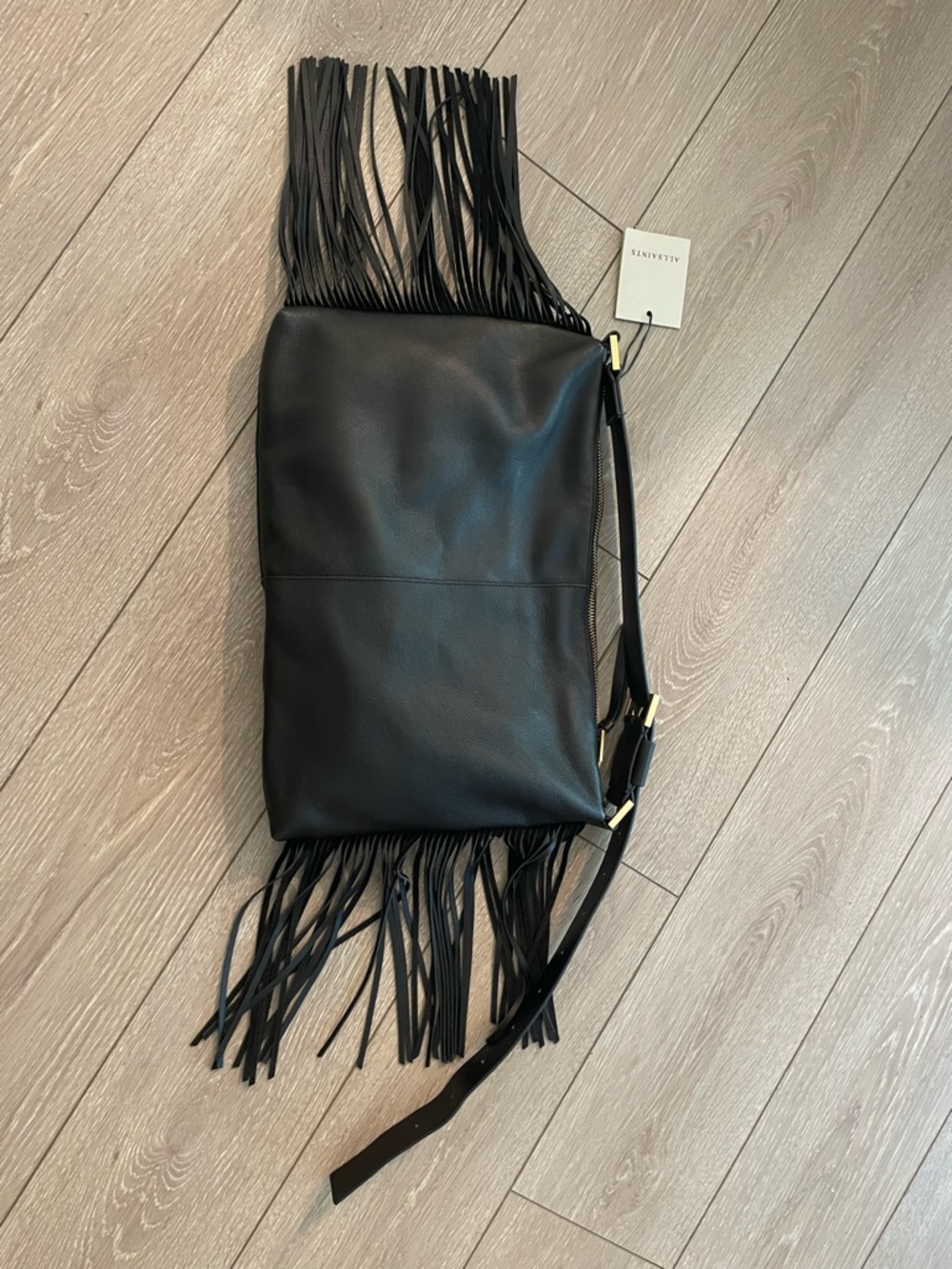 All Saints Edbury Leather Fringed Shoulder Bag - Picture 7 of 13